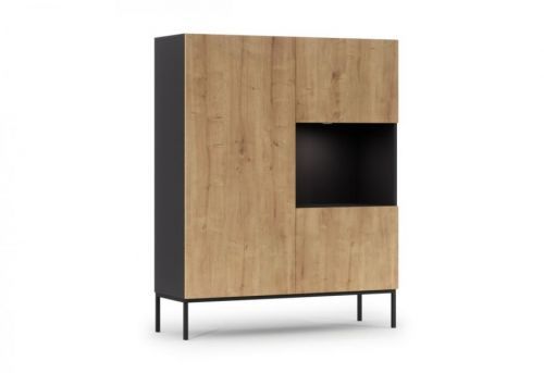 Expedo Vysoká komoda LANZA, 120x150x40, čierna/dub artisan