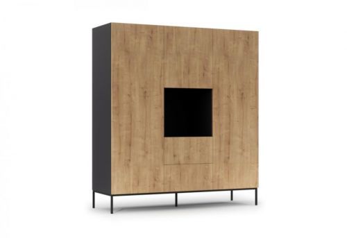 Expedo Šatníková skriňa LANZA 2, 135x200x60, čierna/dub artisan