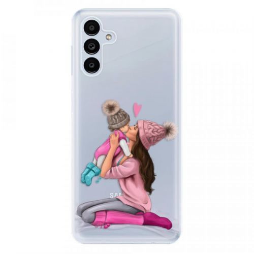 Odolné silikónové puzdro iSaprio - Kissing Mom - Brunette and Girl - Samsung Galaxy A13 5G