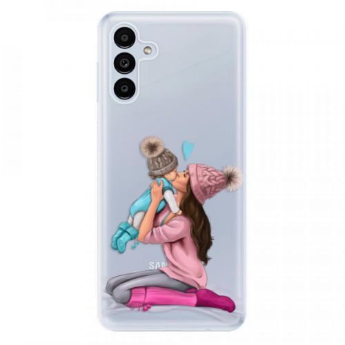 Odolné silikónové puzdro iSaprio - Kissing Mom - Brunette and Boy - Samsung Galaxy A13 5G