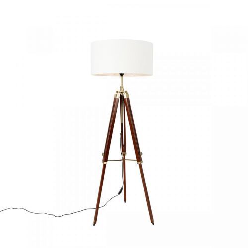 Vintage vloerlamp messing met kap wit 50 cm tripod - Cortin