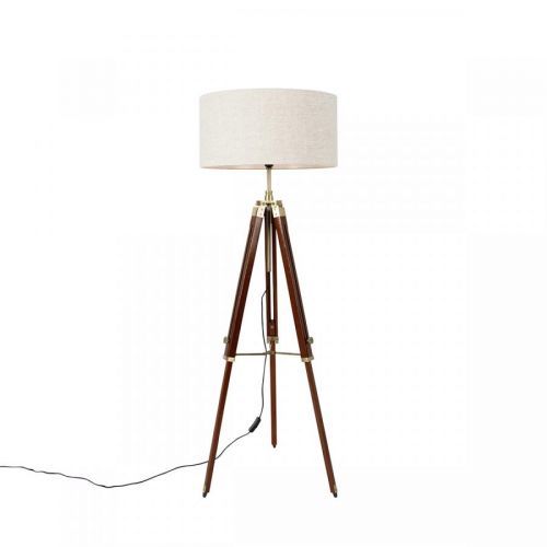 Vloerlamp messing met kap lichtgrijs 50 cm tripod - Cortin