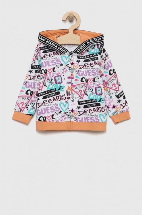 Detská bavlnená mikina Guess s kapucňou, vzorovaná