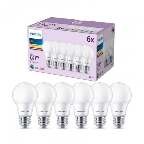 Philips LED E27 8W 806lm 2 700 K matná 6 ks