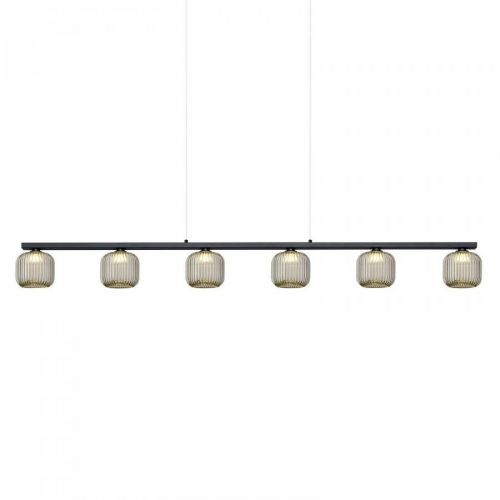 LED závesné svietidlo Loft, 6-pl., dymové sklo