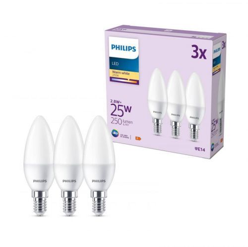 Philips LED sviečka E14 2,8W 250lm 2700K matná 3ks