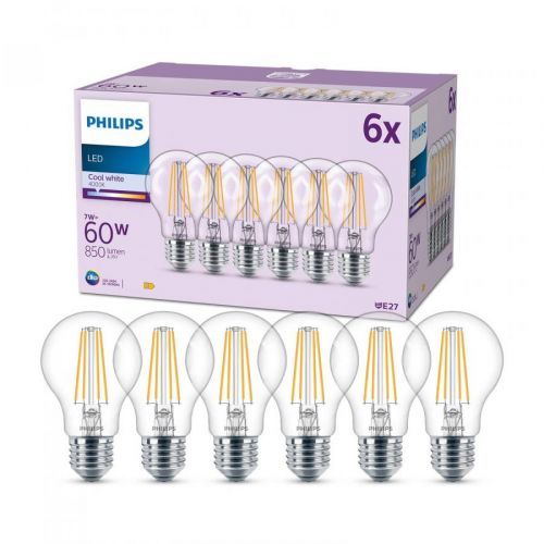 Philips LED žiarovka E27 8W 850lm 4000K číra 6 ks