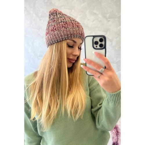 Cap with fleece Melisa K241 burgundy+beige