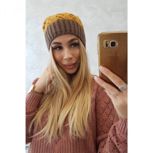 Cap with fleece Bibiana K264 mocca + mustard
