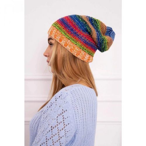 Cap with fleece Krystyna K207 cornflower + orange