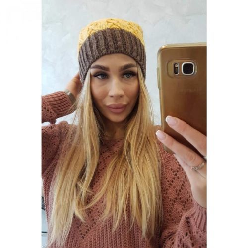Cap with fleece Bibiana K264 mocca + yellow