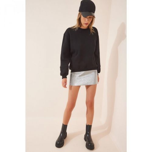 Happiness İstanbul Women's Black Raised Basic Sweatshirt