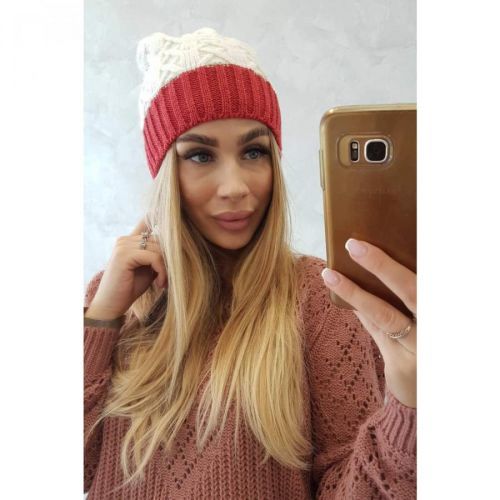 Cap with fleece Bibiana K264 burgundy + ecru
