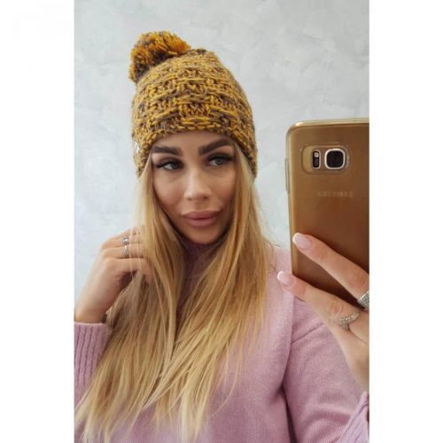 Cap with fleece Fiona K275 mustard + cappuccino