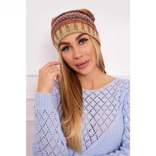 Cap with fleece Krystyna K207 brown + beige