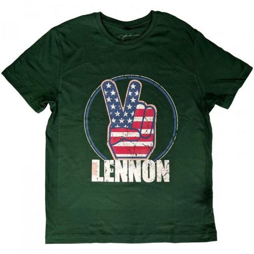 John Lennon tričko Peace Fingers US Flag Zelená XS
