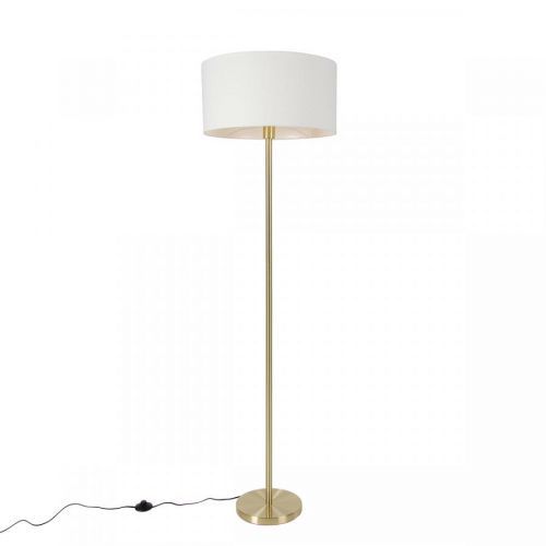 Vloerlamp messing met kap wit 50 cm - Simplo