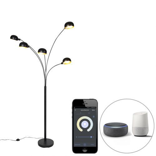 Smart vloerlamp zwart 5-lichts incl. Wifi B35 - Sixties