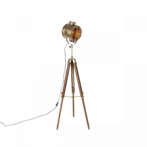 Tripod vloerlamp brons met hout studiospot - Shiny