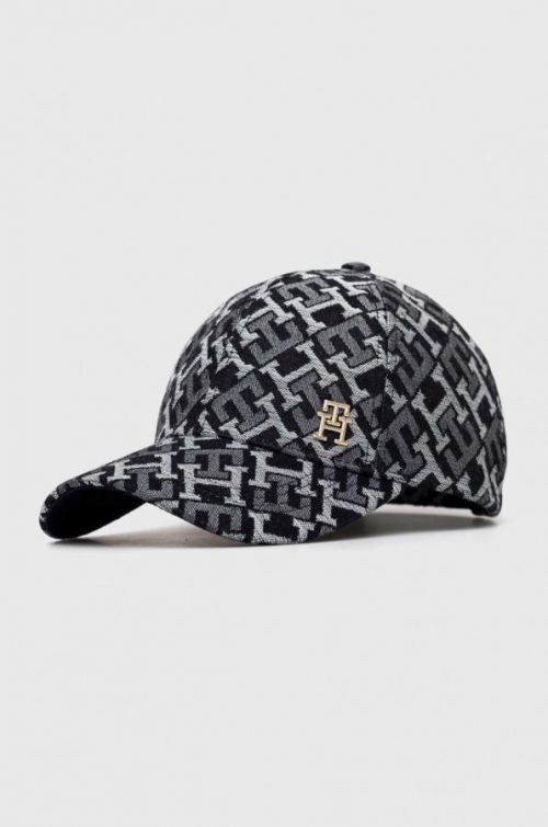 Bavlnená šiltovka Tommy Hilfiger čierna farba, vzorovaná