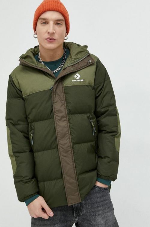 Páperová bunda Converse pánska, zelená farba, zimná
