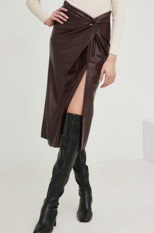 Sukňa Answear Lab hnedá farba, midi, puzdrová