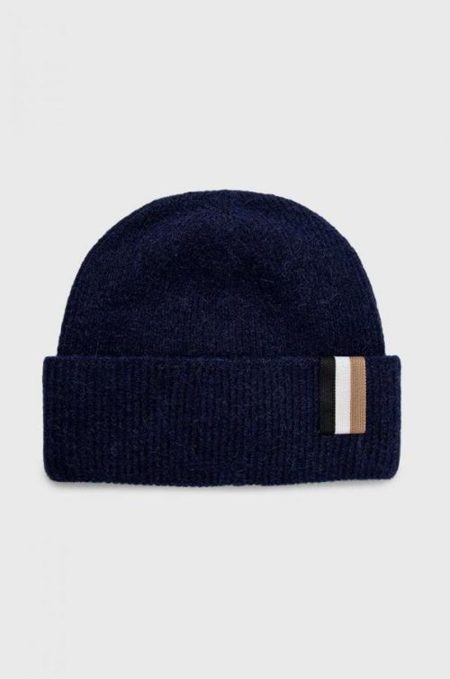 Vlnená čiapka BOSS tmavomodrá farba, vlnená