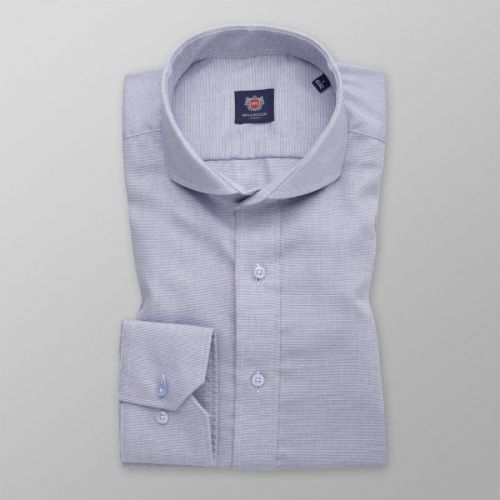 Pánska slim fit košeľa biela s tmavomodrým bodkovaným vzorom 14735