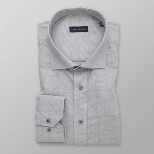 Pánska slim fit košeľa svetlosivá s čiernym bodkovaným vzorom 14737