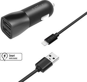 FIXED s 2× USB výstupom a USB/Lightning kábel 1 meter MFI certifikácia 15 W Smart Rapid Charge čierna