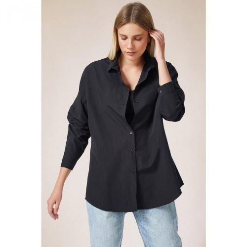 Happiness İstanbul Women's Black Oversize Long Basic Shirt