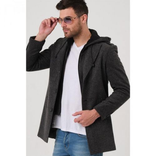 PLT8406 DEWBERRY MEN'S COAT-PATTERNED BLACK ANTHRACITE