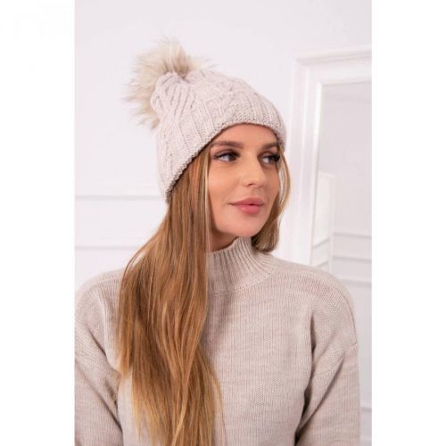 Cap with fleece Warkocz K226 light beige