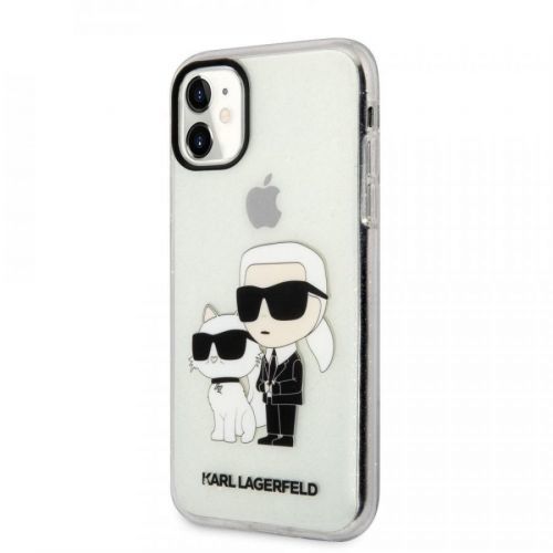 Karl Lagerfeld IML Glitter Karl and Choupette NFT Zadní Kryt pro iPhone 11 Transparent