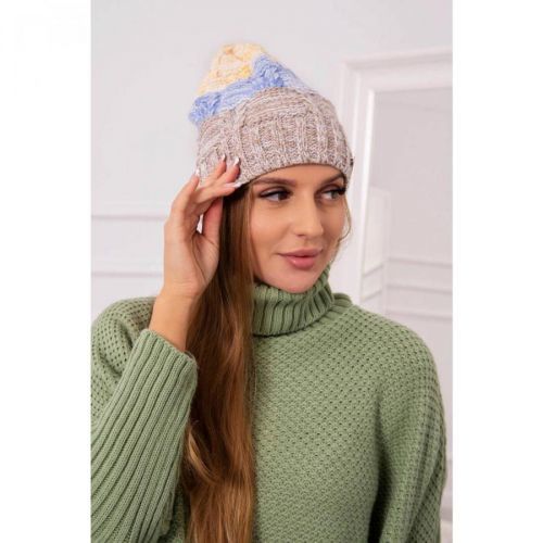 Cap with fleece Dolores K303 dark beige+blue+yellow
