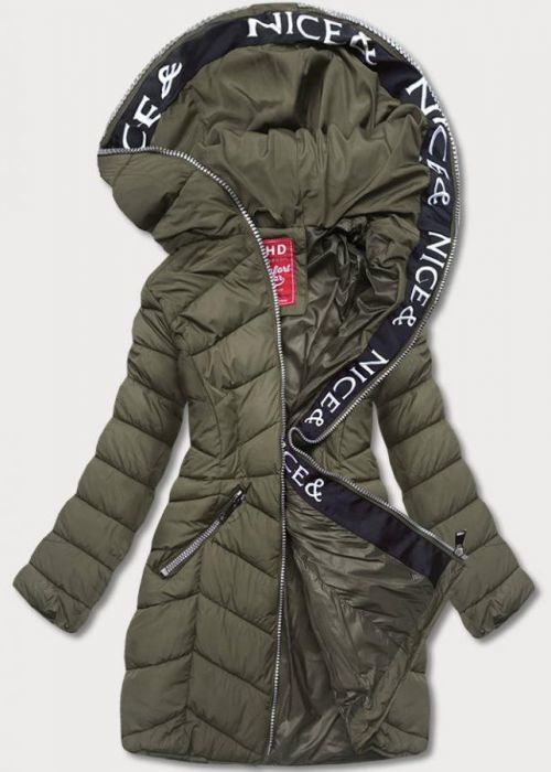 Perová dámska bunda v khaki farbe pre prechodné obdobie (2M-001) khaki S (36)
