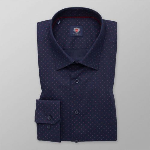 Pánska slim fit košeľa tmavomodrá so vzorom slzičiek a bodiek 14728