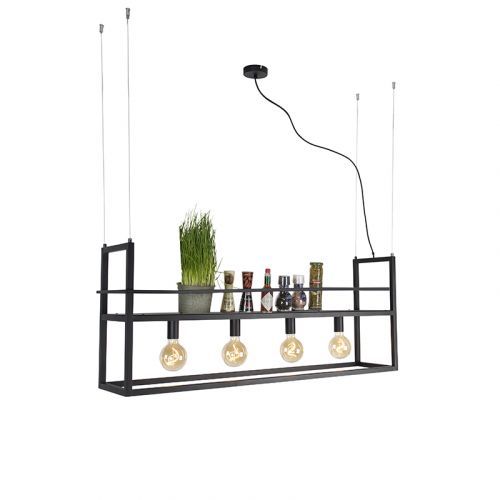 Priemyselná závesná lampa čierna so stojanom Veľký 4-svetelný - klietkový stojan