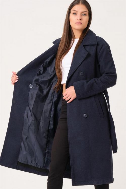 Z6765 DEWBERRY LADIES COAT-LIGHT NAVY BLUE