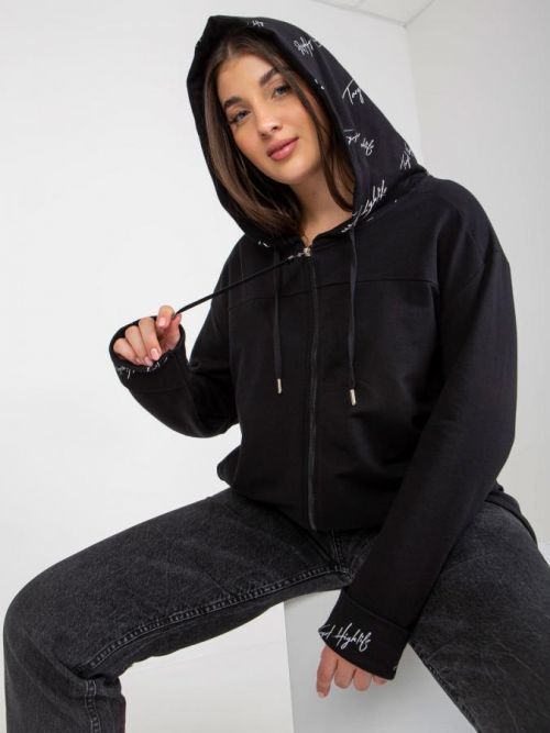 Black plus size zip up hoodie with lettering