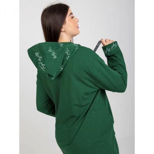 Dark green plus size zip up hoodie with slogans