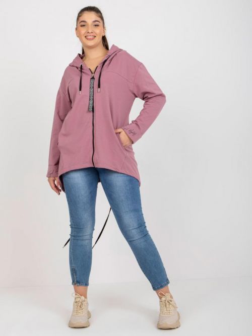 Dusty pink plus size zip up hoodie with ribbing