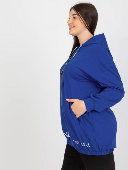 Plus size dark blue zip up hoodie with text