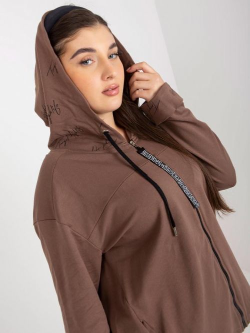 Brown plus size zip up hoodie with lettering