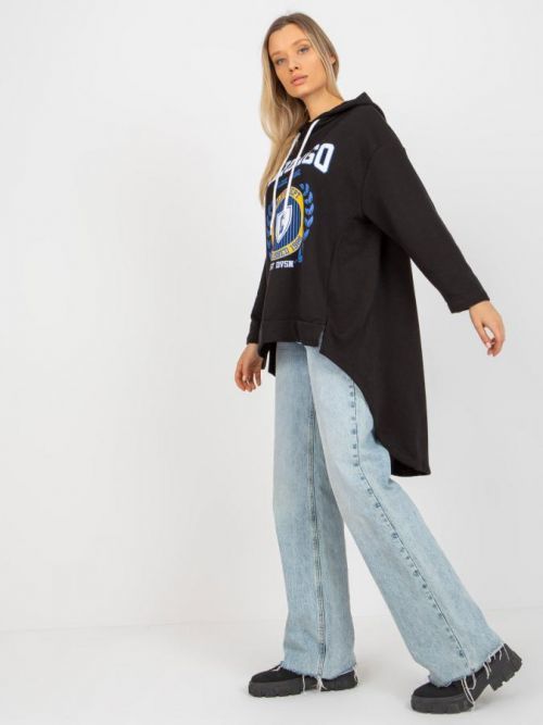 Black long hoodie with a printed design