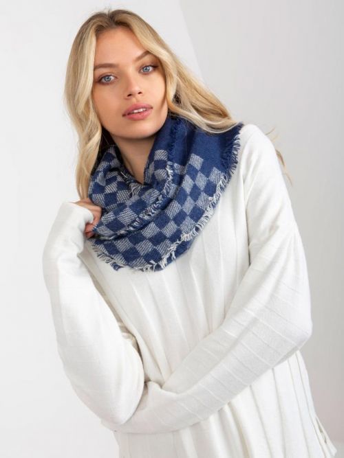Women's navy blue and white winter scarf with wool