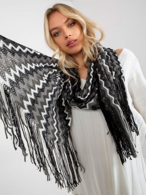 Women's black patterned scarf with shiny thread