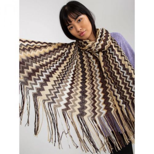 Light beige patterned scarf with fringes