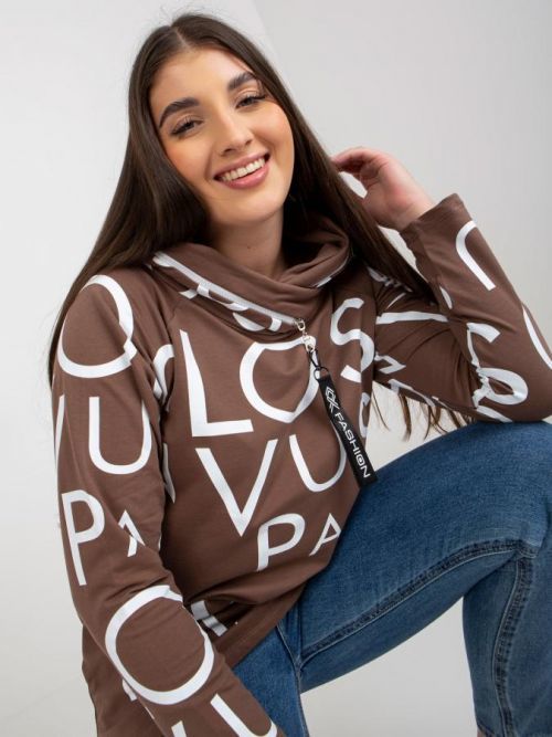 Plus size brown cotton sweatshirt with letters