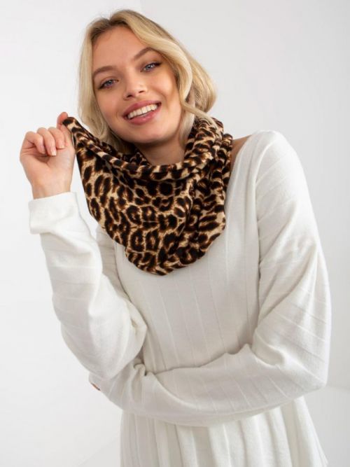 Dark beige women's scarf with an animal pattern